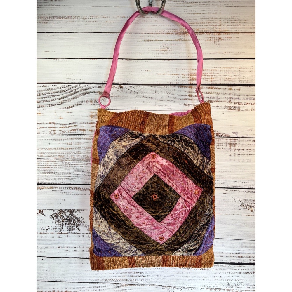 Bijoux Terner Home Bag Patchwork Saniel Pink‎ Brown Boho Festival Tote Purse